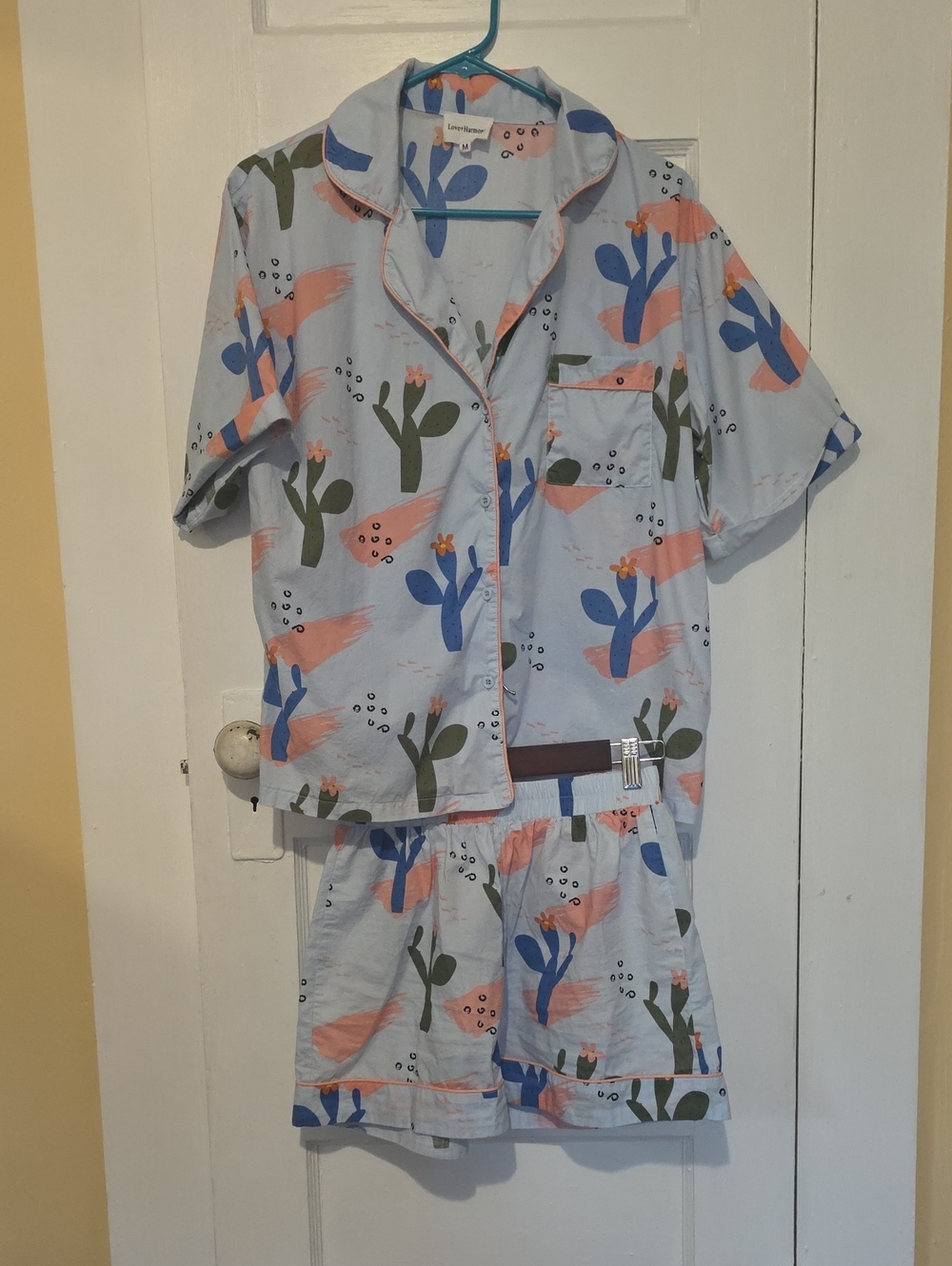 Light Blue Cactus Print Short Pajama Set - Women's Short Sleeve & Shorts